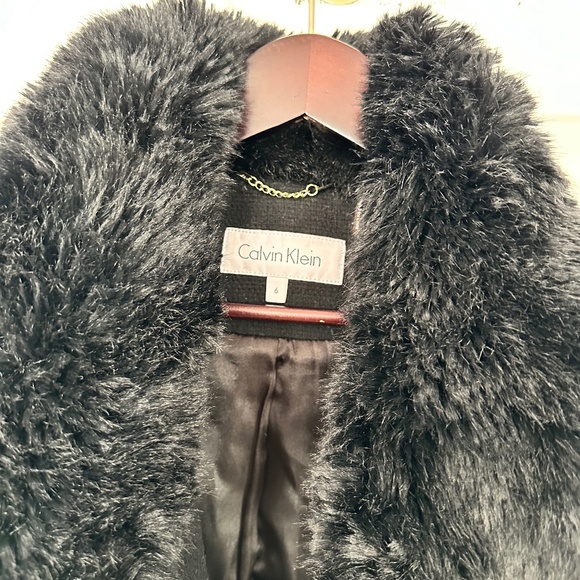 Calvin Klein | Wool Blend Belted Coat | Black | Size 6 - Picture 4 of 7